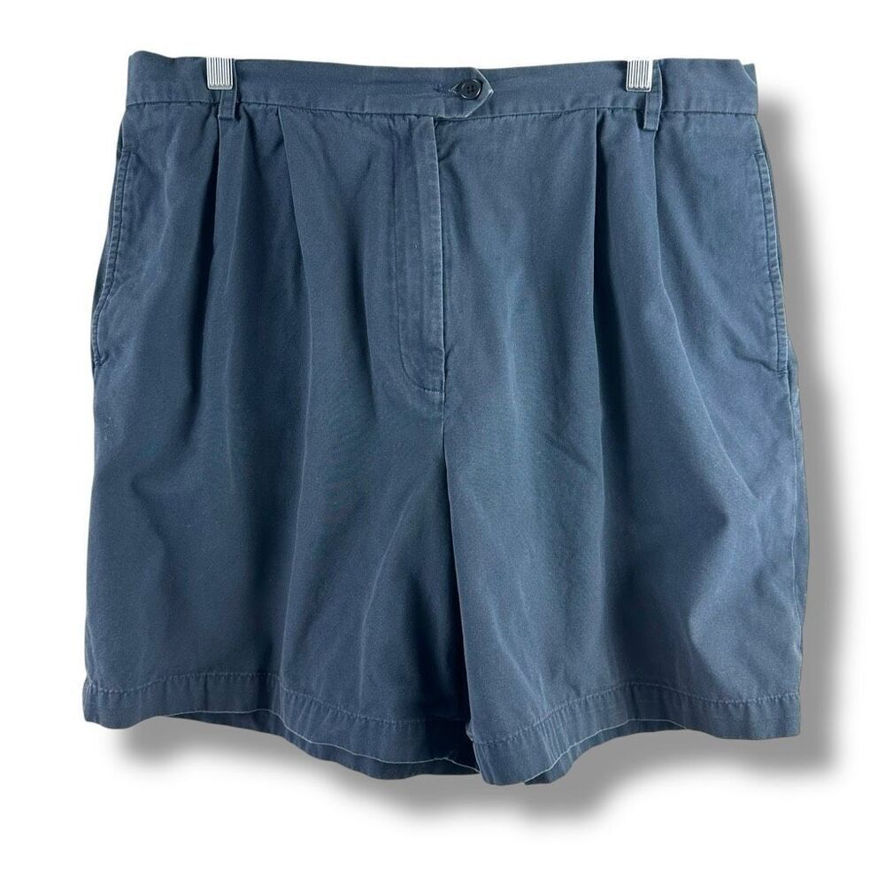 Fly Faconnable Size 16 Flat Front Chino Shorts Navy Blue 100% Cotton Casual